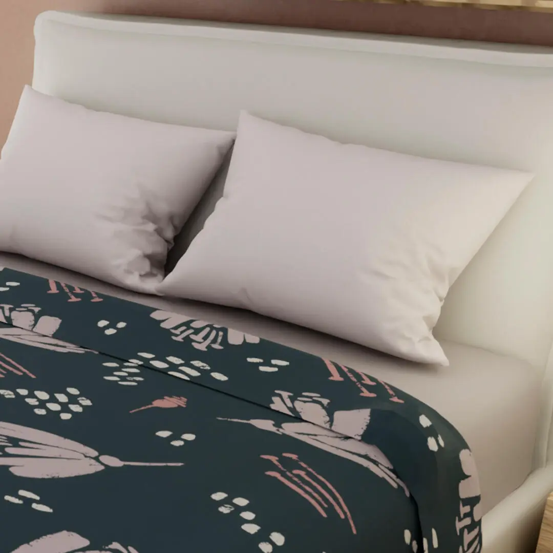 Juegos De Sabanas Tendenza Ajustable Beige Sobresabana Azul Oscuro Hojas Confortable-2