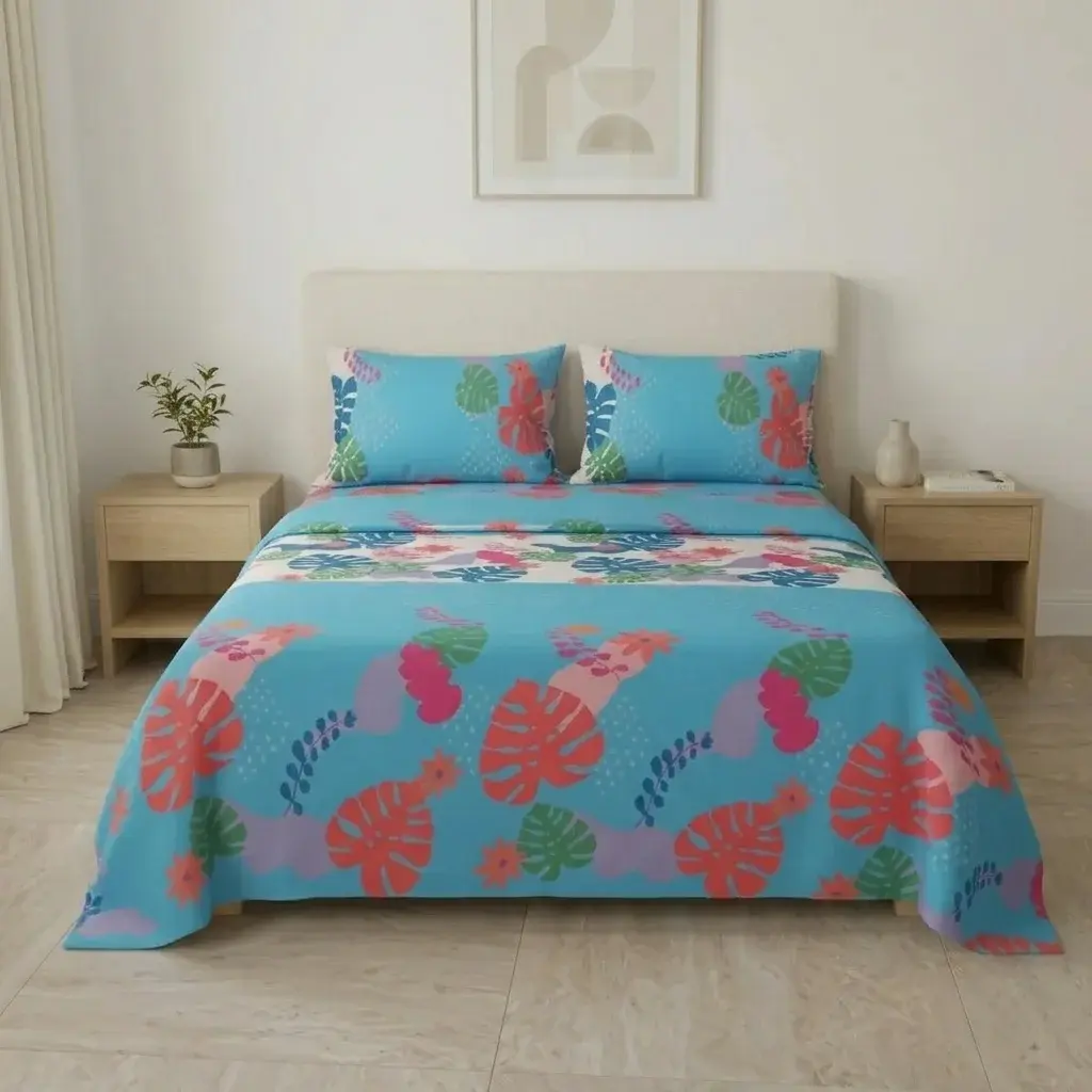 Juego de Sábanas Microfibra Suavizada Estampa Tropical-3