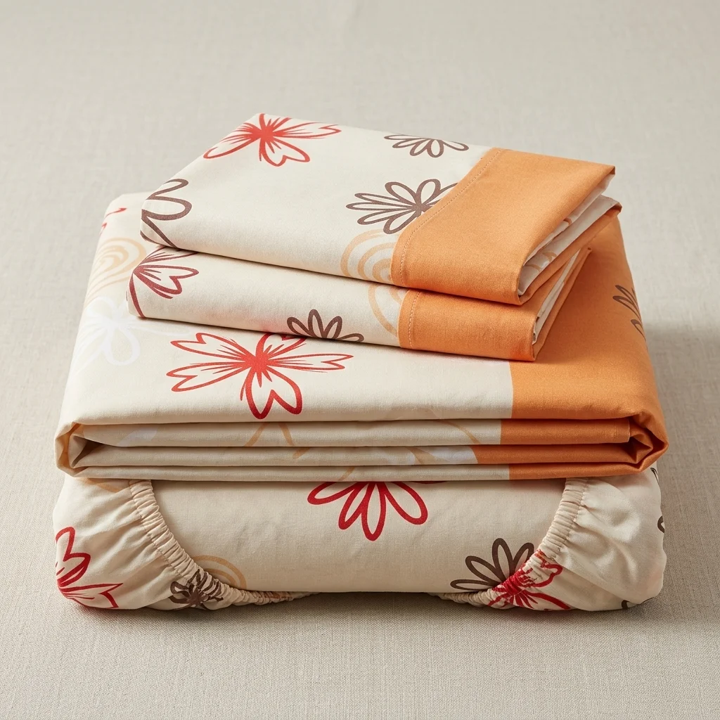 Juego De Sábanas Con Cortinas Naranja Patrón Flores Ultra Suave-5