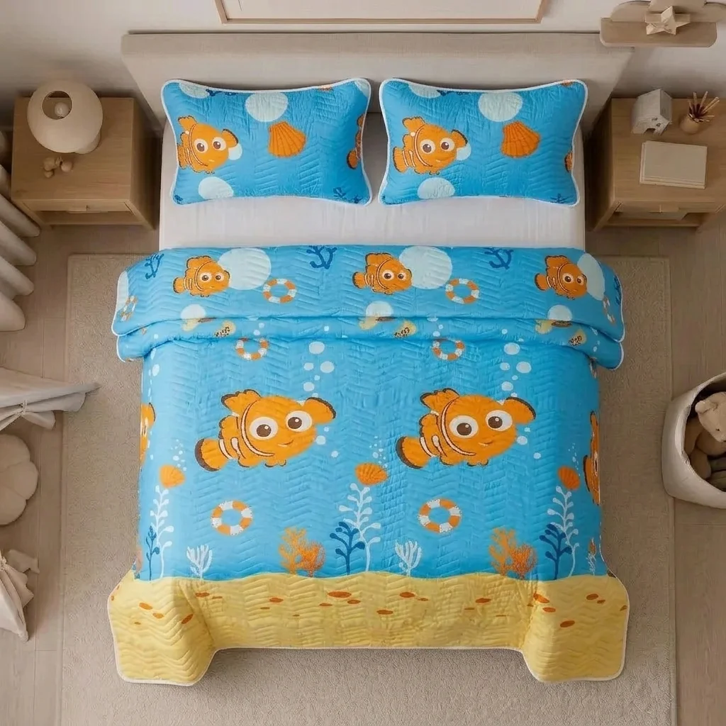 Cubrelecho Prensado Disney Buscando A Nemo Celeste Estampados Animados-2