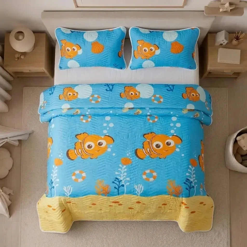 Cubrelecho Prensado Disney Buscando A Nemo Celeste Estampados Animados-2