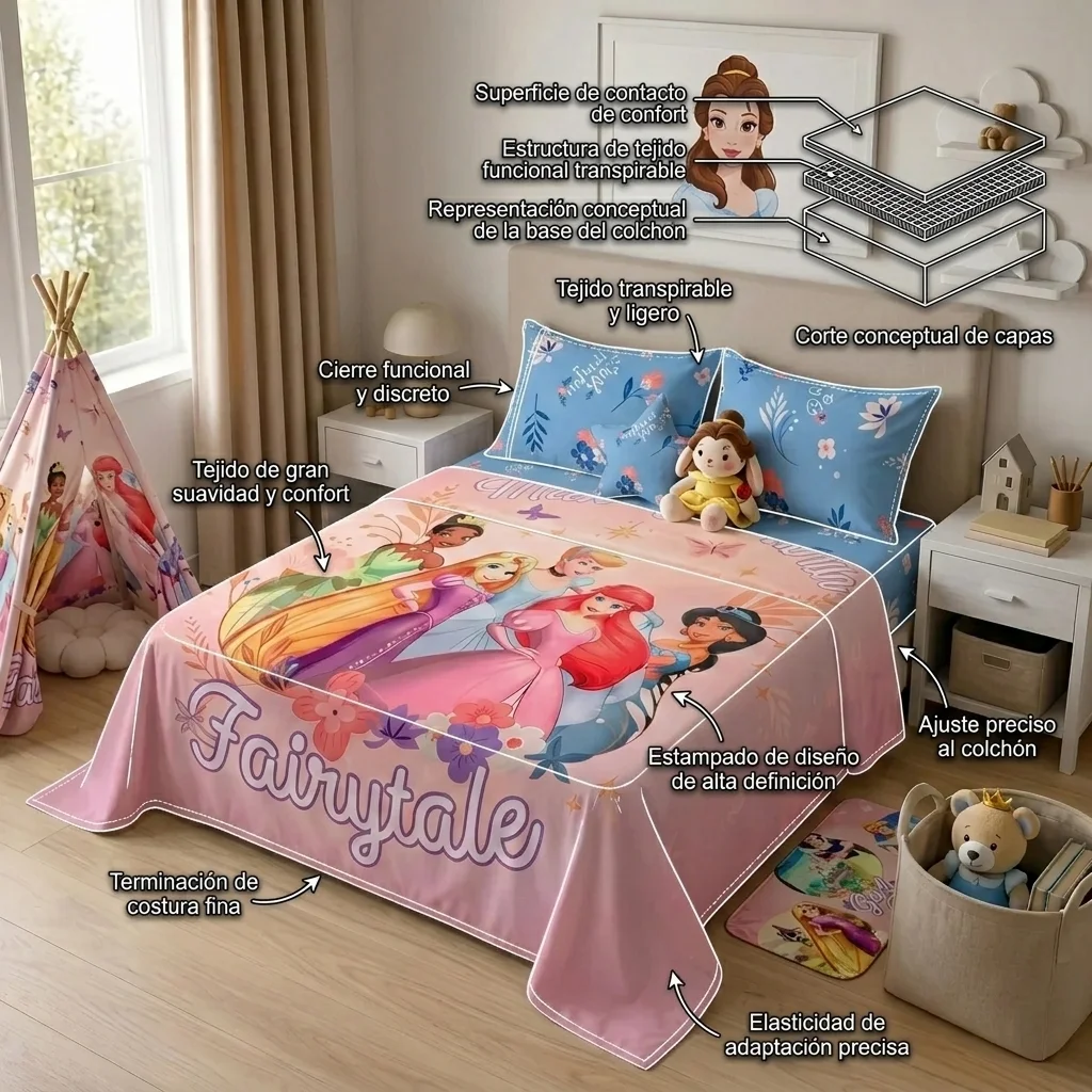Juego De Sabanas Core Disney Princesas Estampados Animados-6