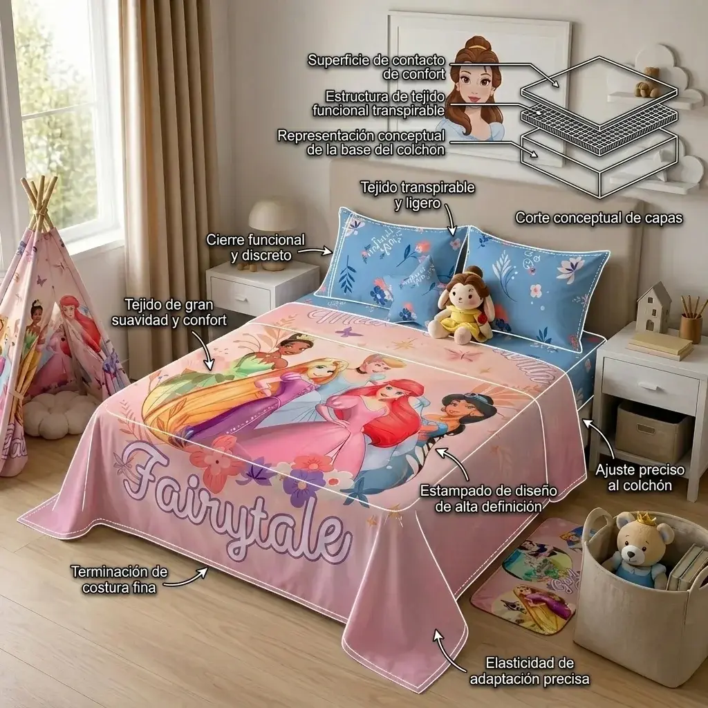 Juego De Sabanas Core Disney Princesas Estampados Animados-6