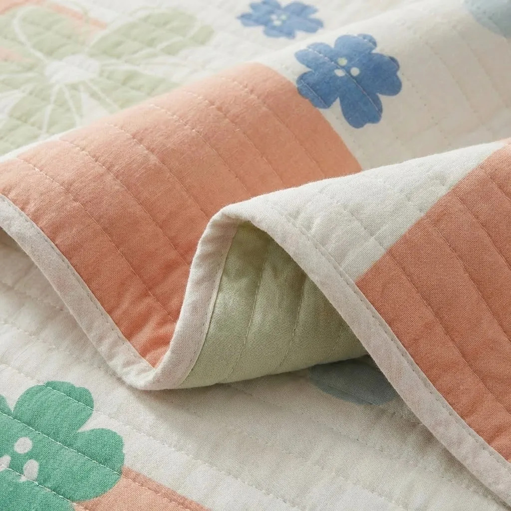 Cubrelecho Estampado Prensado Doble Faz Rosella Floral Salmon-4