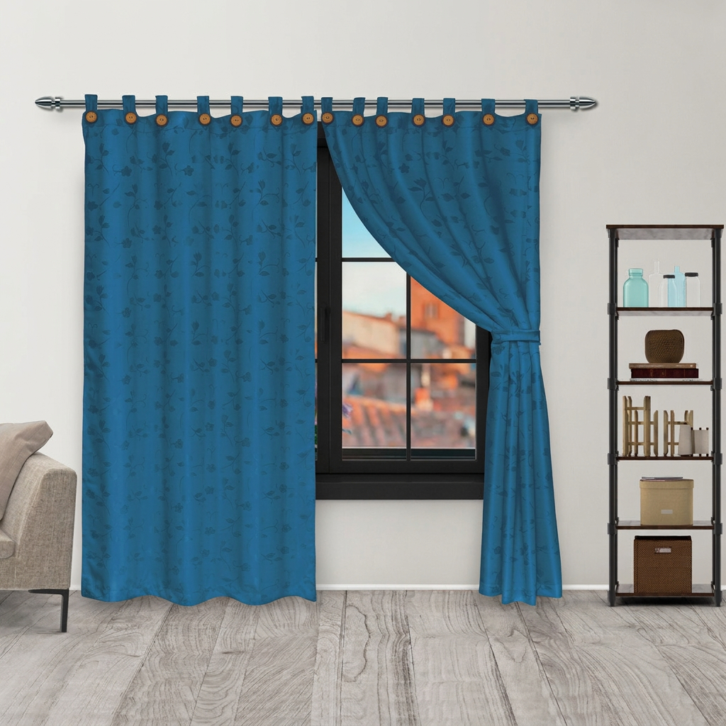Cortina Yacar Boton Azul Petroleo Elegante