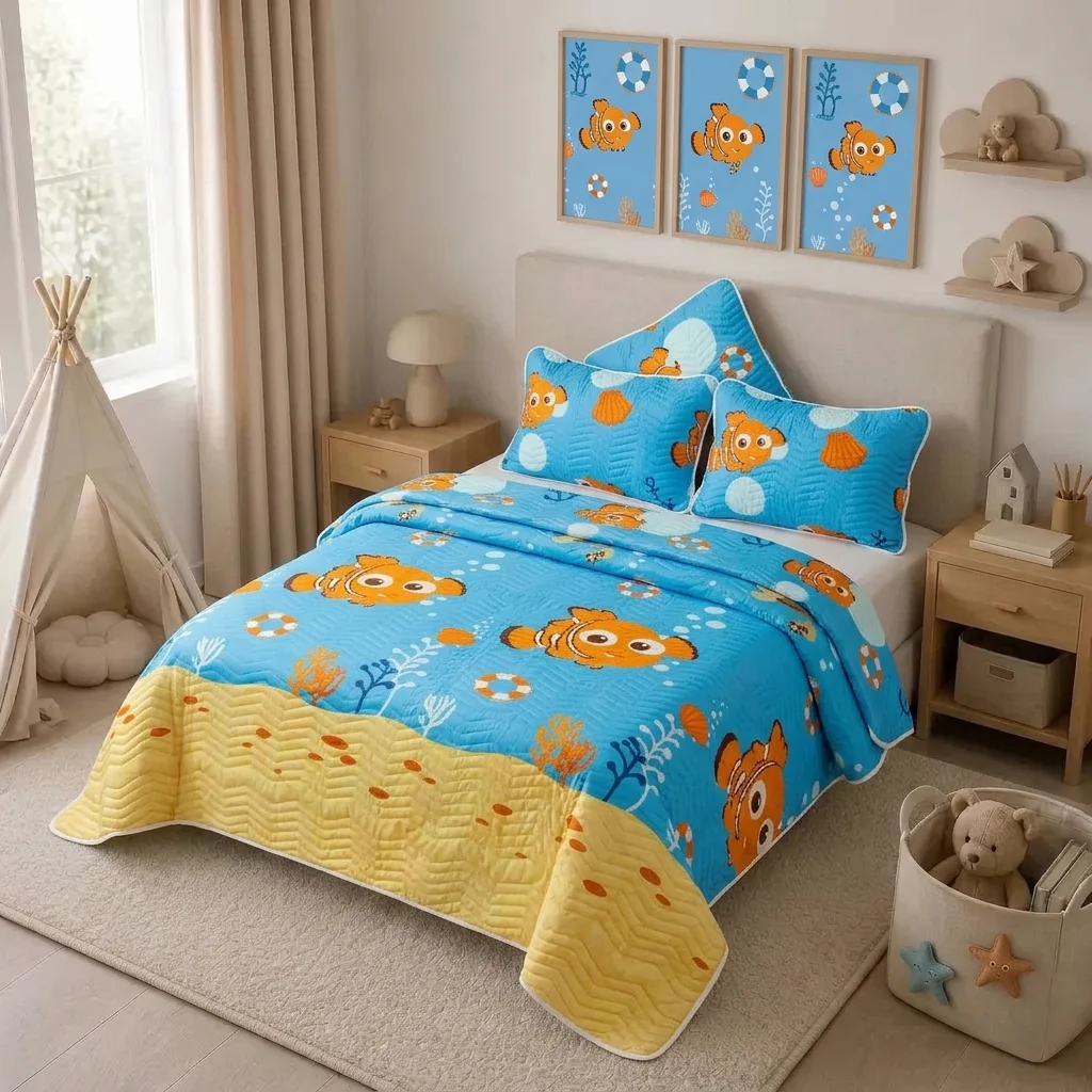 Cubrelecho Prensado Disney Buscando A Nemo Celeste Estampados Animados