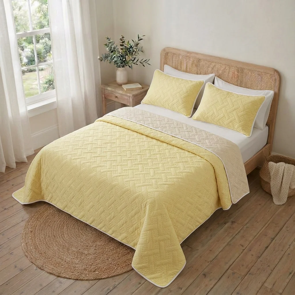 Cubrelecho Termosellado Cotton Sense Solo Fondo Amarillo