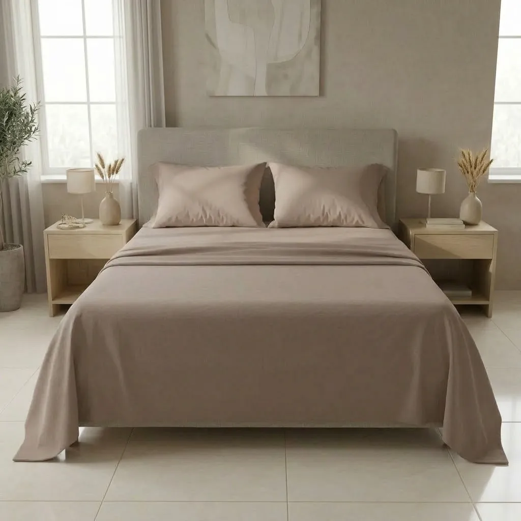 Juegos De Sabanas Unicolor My House Beige Confortable-3