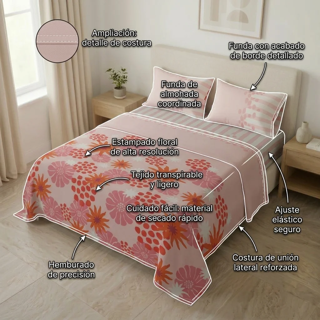 Juego de Sábanas Microfibra Suavizada Petalias Rosa-6