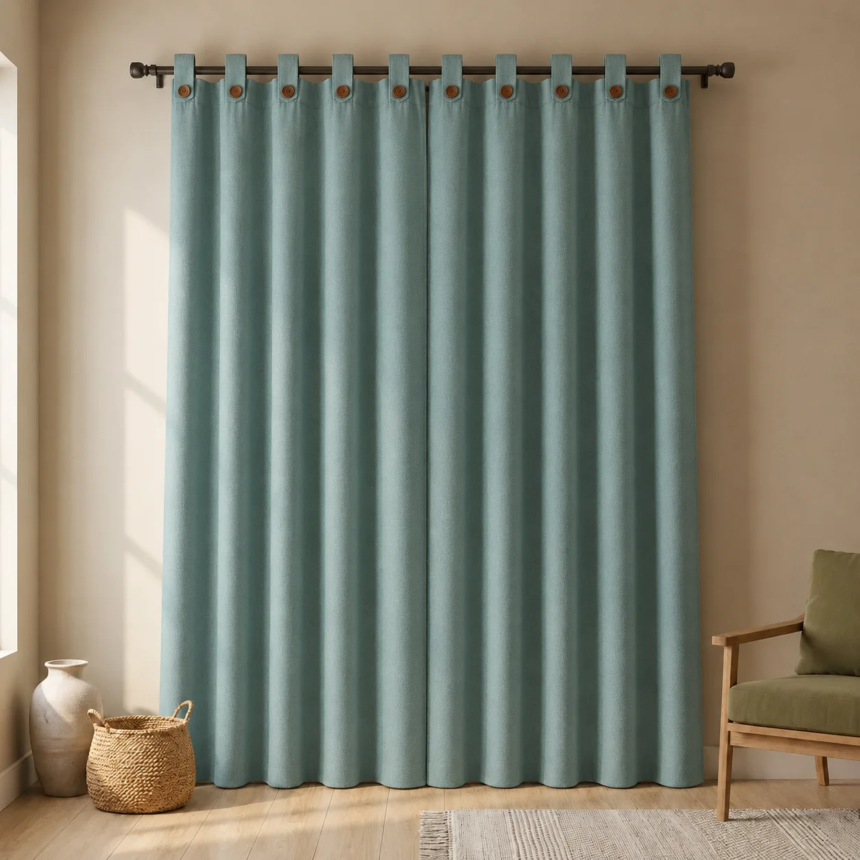 Cortina Ramia Boton Ancestral Verde Clasica-6