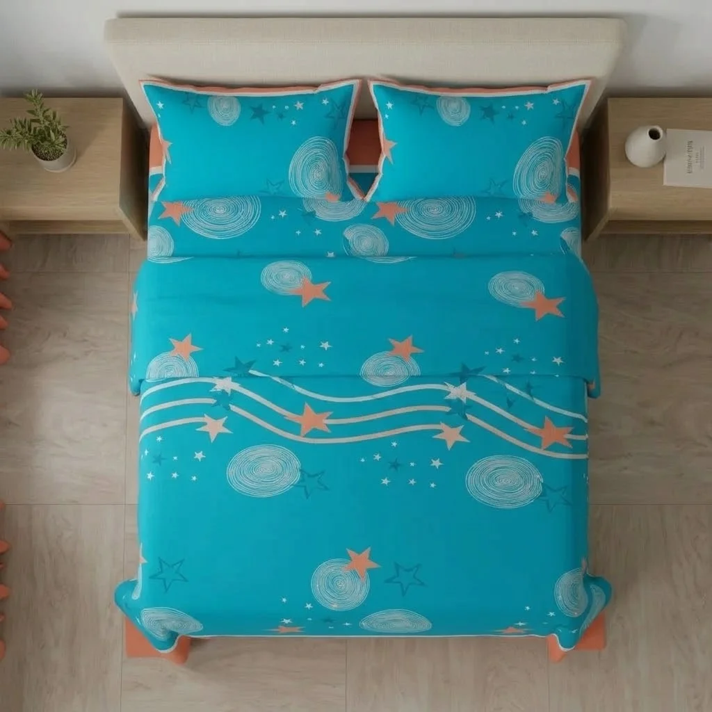 Juego De Sábanas Con Cortinas Azul Patrón Estrellas Ultra Suave-2