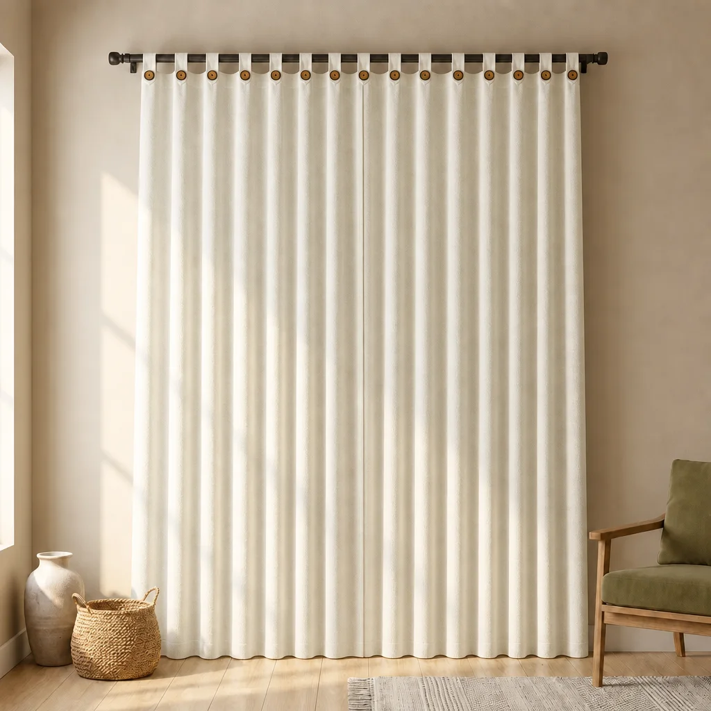 Cortina Arpillera Ancestral Botón Blanco De Lujo-6