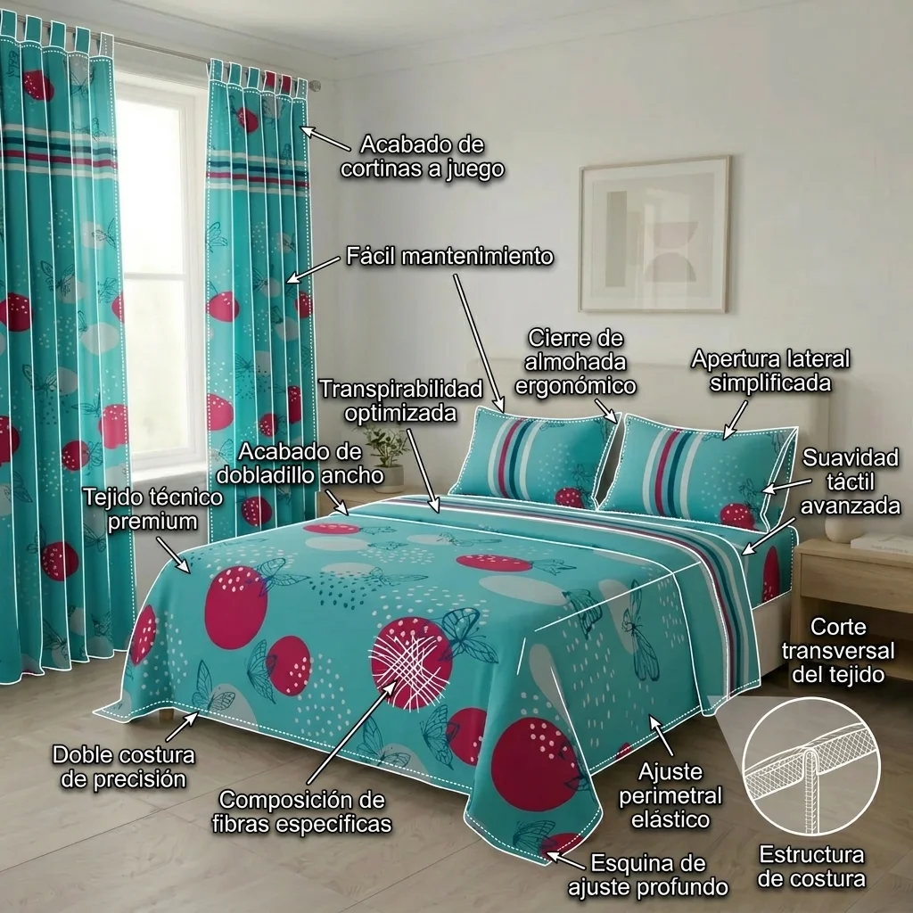 Juego De Sábanas Con Cortinas  Aguamarina Mariposas Ultra Suave-6