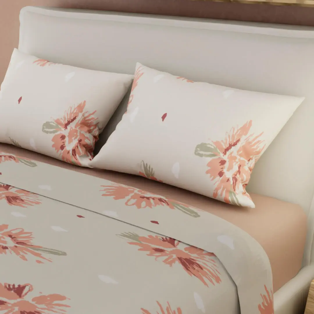 Juegos De Sabanas Tendenza Ajustable Palo De Rosa Sobresabana Beige Flores Confortable-4