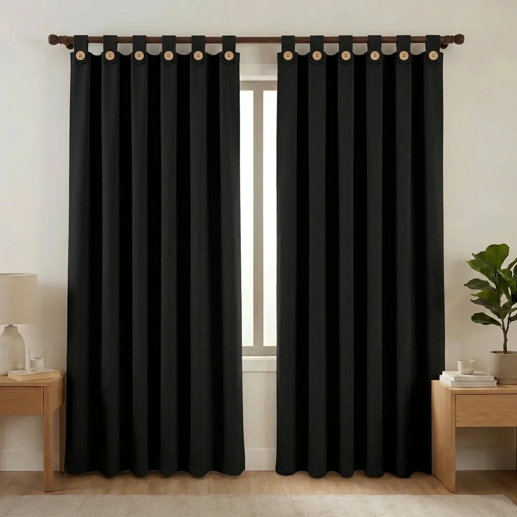 Cortina Black Out Anti-Luz Baltica Boton Negra Aislantes