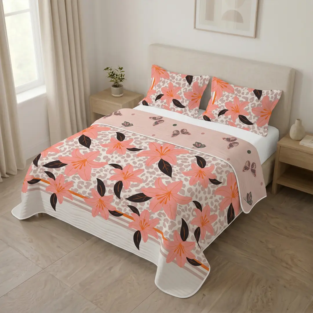 Cubrelecho Estampado Prensado Doble Faz Oasis Mariposa-3