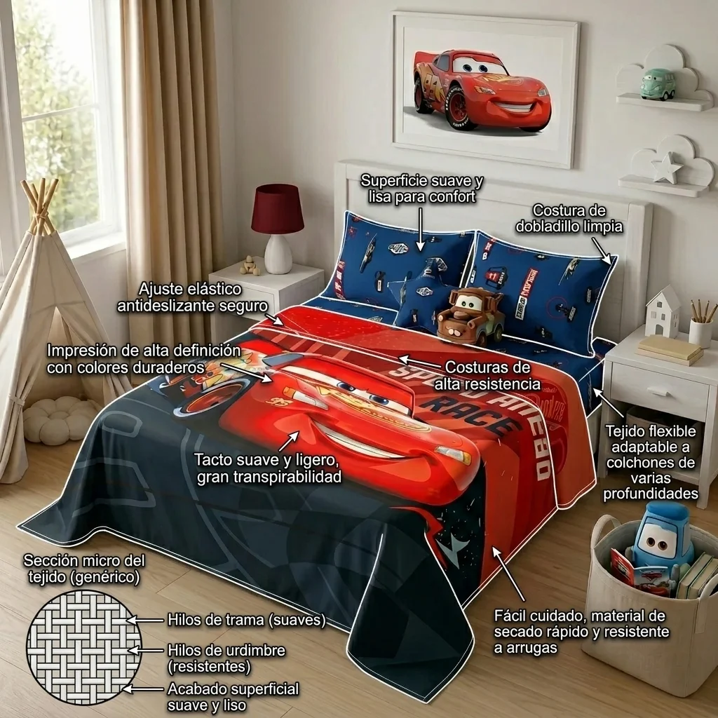 Juego De Sabanas Core Disney Cars Estampados Animados-6
