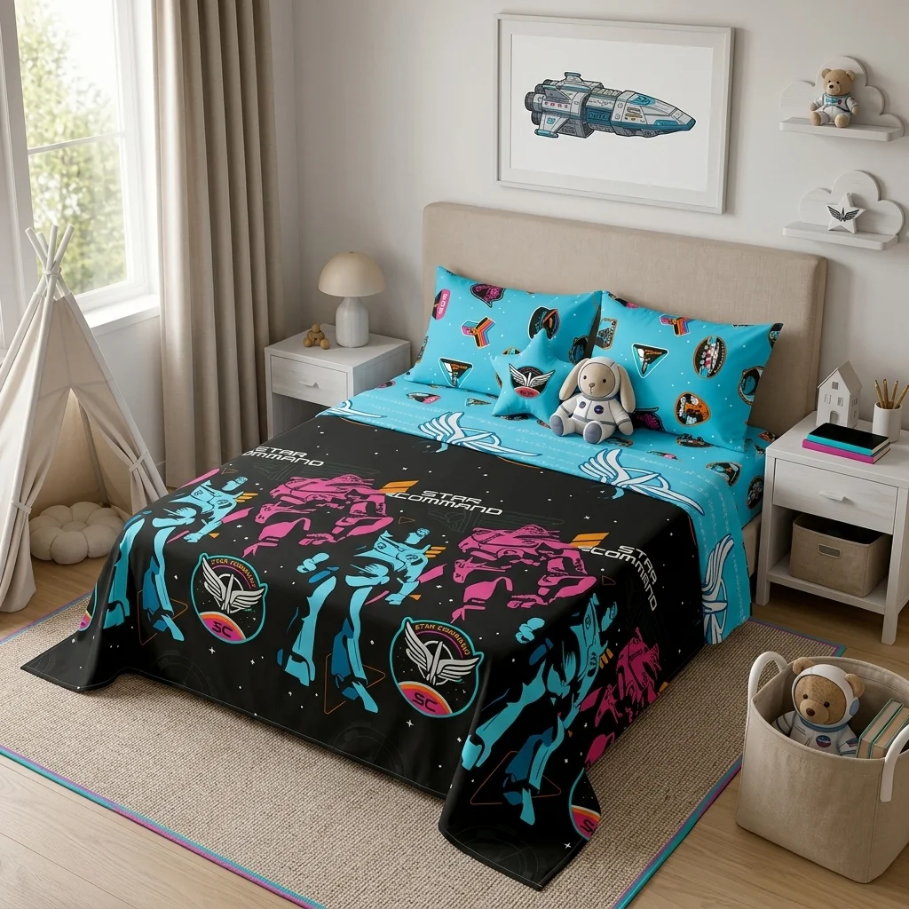 Juego De Sábanas Cama Doble Disney Lightyear Comando Estelar Negro Estampados Animados