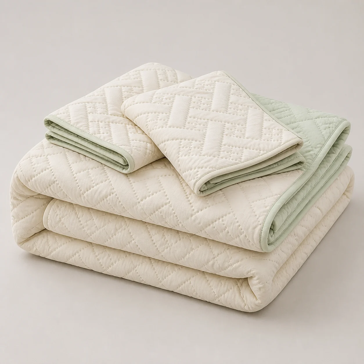 Cubrelecho Termosellado Cotton Sense Solo Fondo Beige - Verde-4