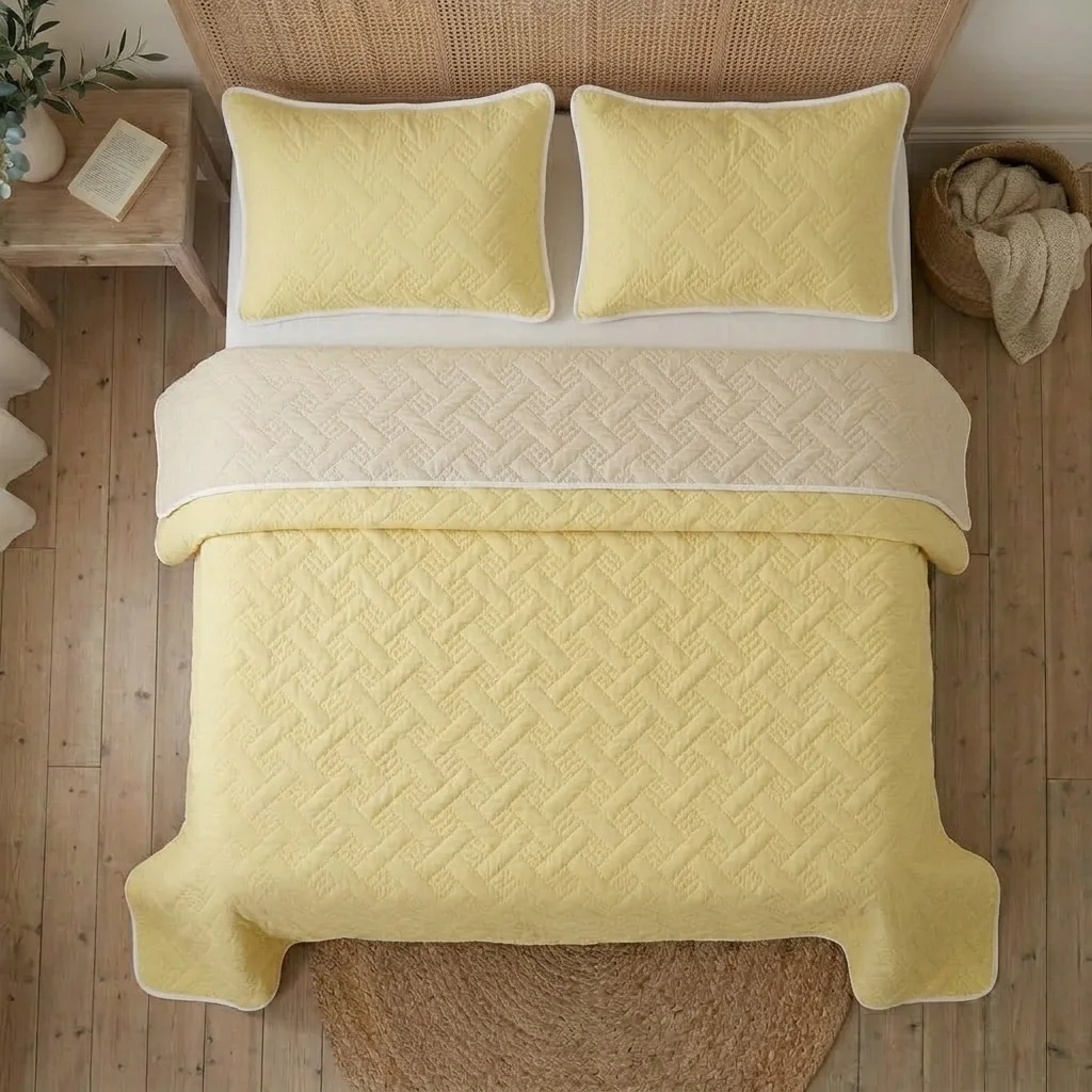 Cubrelecho Termosellado Cotton Sense Solo Fondo Amarillo-2