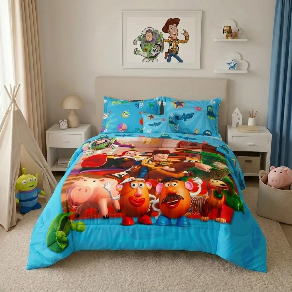 Cubrelecho Acolchado Disney Core Toy Story Celeste Estampados Animados-3