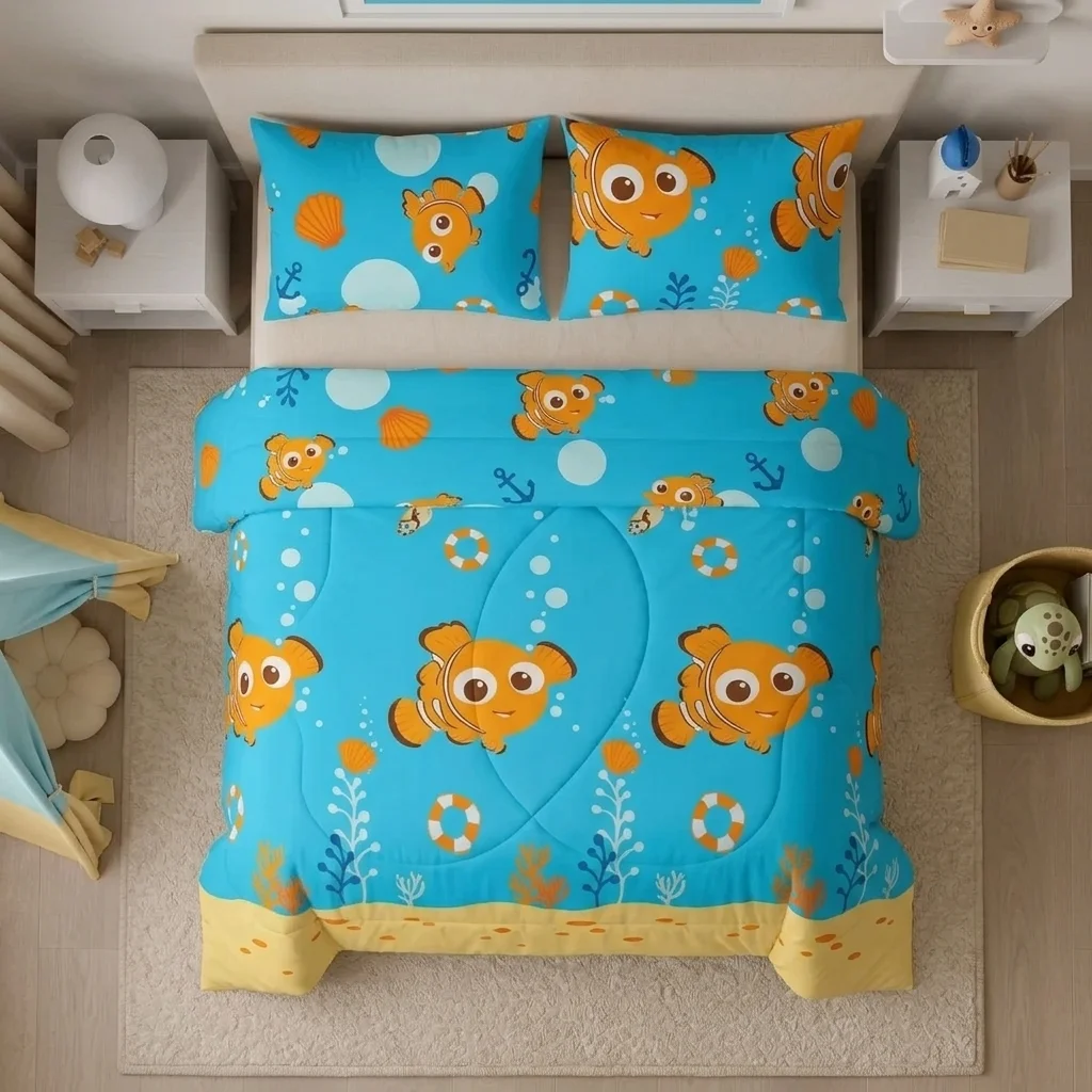 Cubrelecho Acolchado Disney Buscando A Nemo Celeste Estampados Animados-2