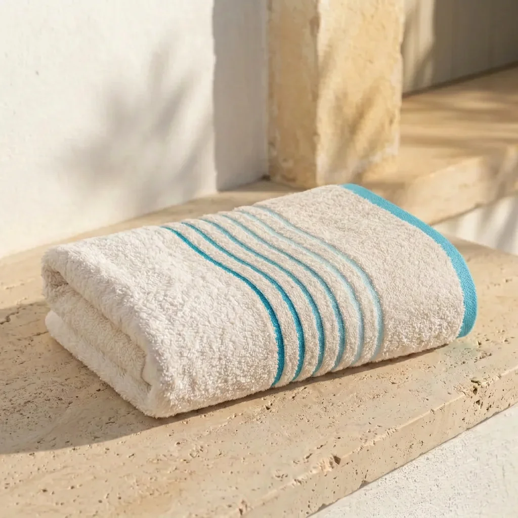 Toalla Mediterráneo Beige Con Linea Azul 550 Gr