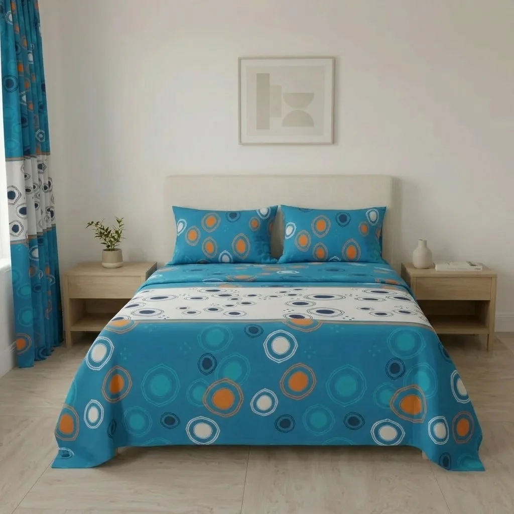 Juego De Sábanas Con Cortinas Órbita Nocturna Azul-3