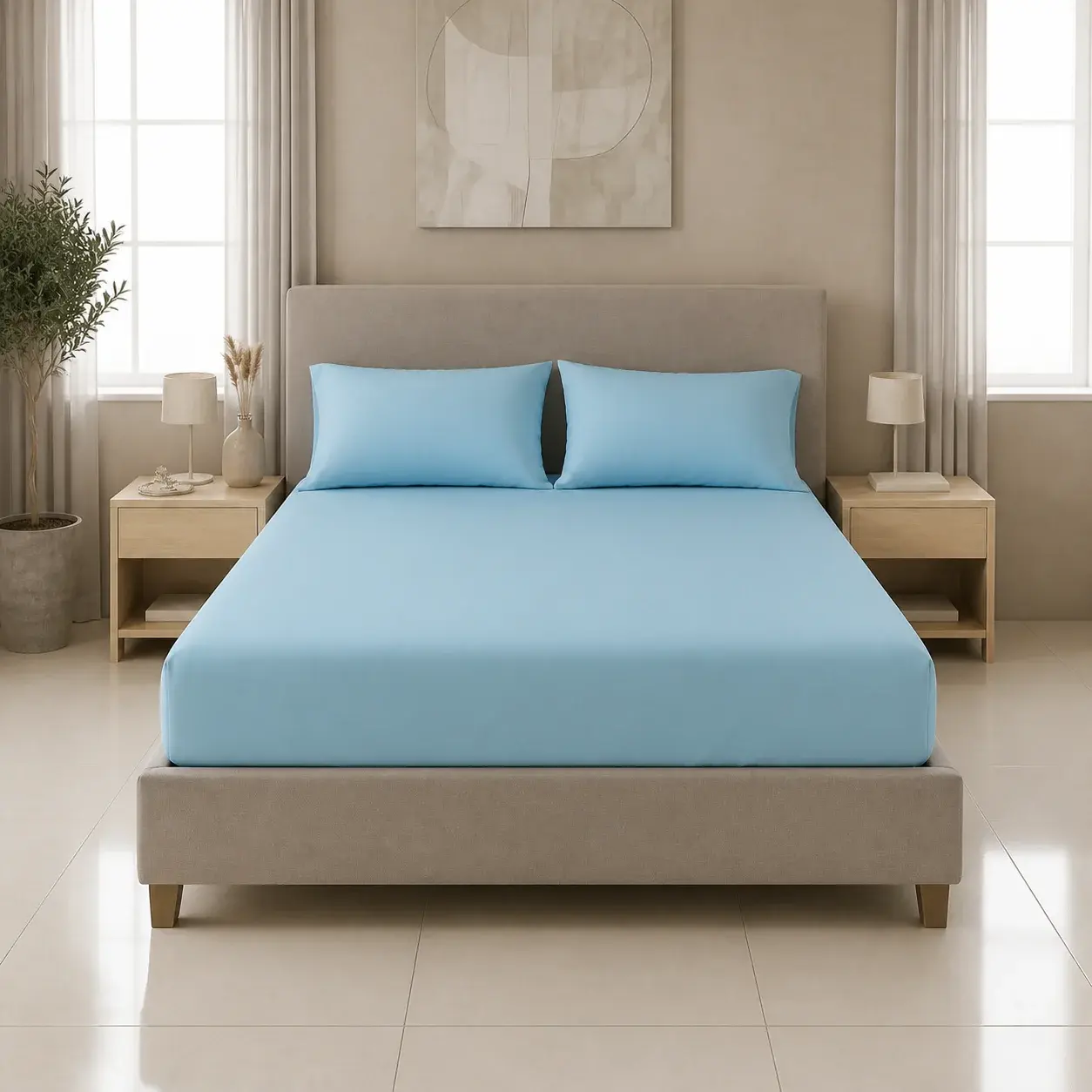 Sábana Ajustable Unicolor Microfibra Suavizada Azul-3