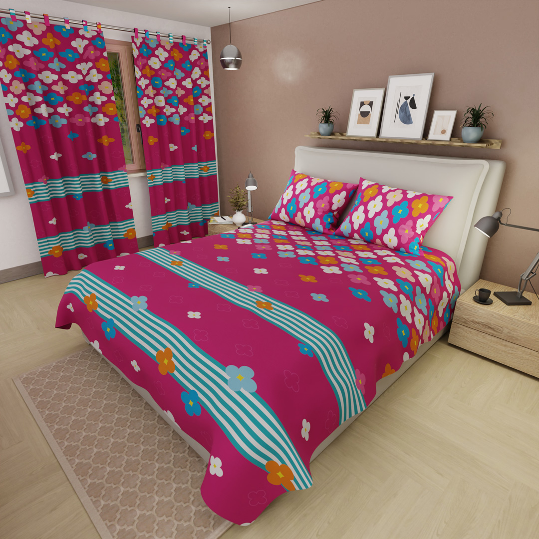 Juego de Sábanas Microfibra Suavizada Fiesta Floral Fucsia-2