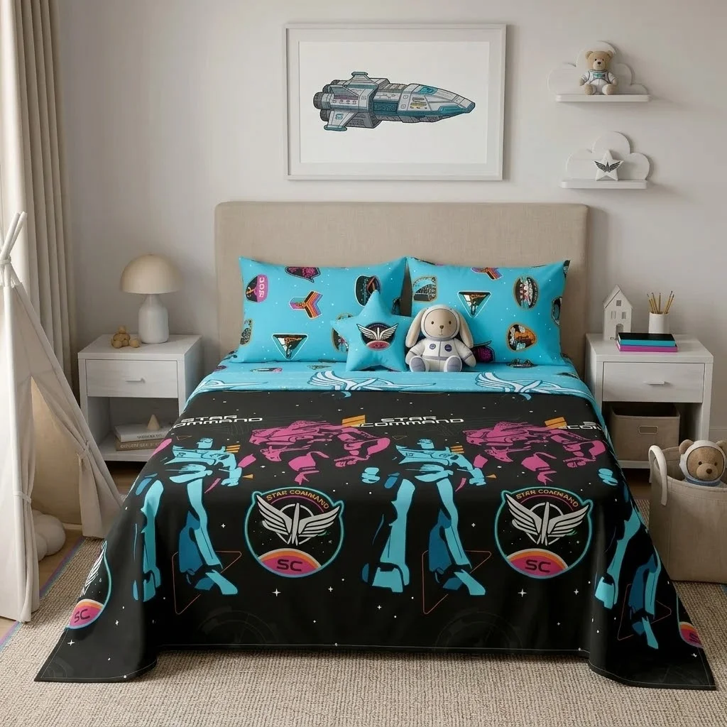 Juego De Sábanas Cama Doble Disney Lightyear Comando Estelar Negro Estampados Animados-3