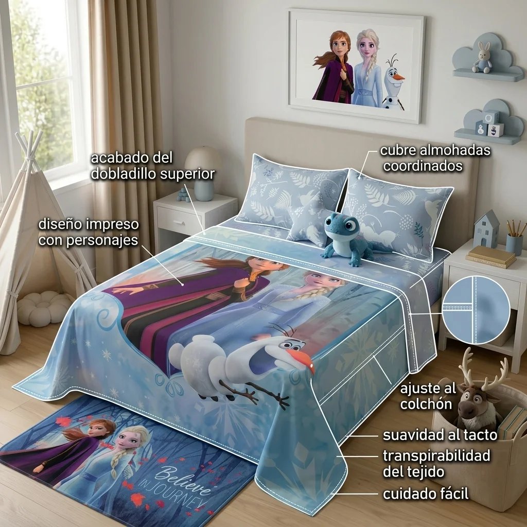 Juego De Sabanas Core Disney Frozen Celeste Estampados Animados-6