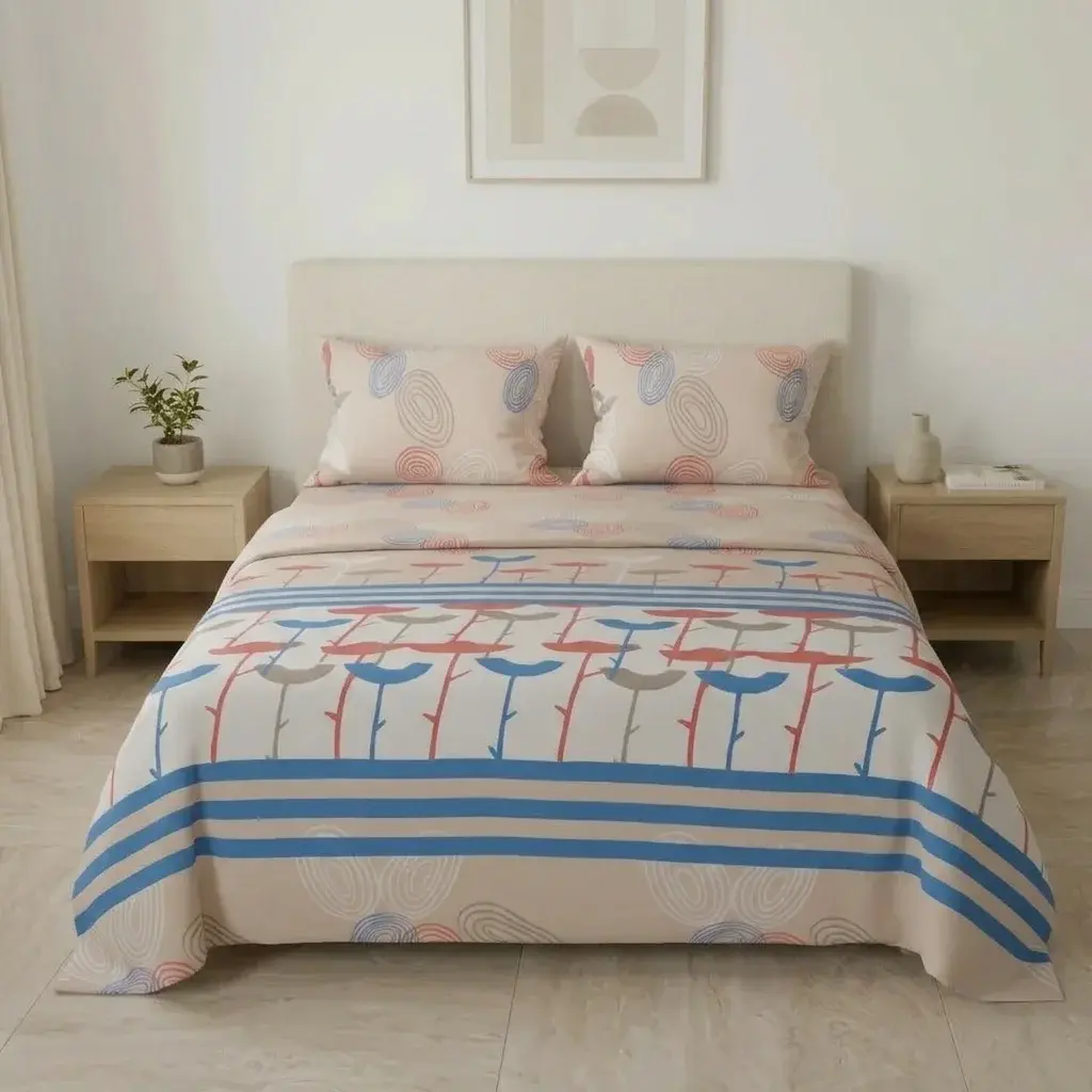 Juego de Sábanas Microfibra Suavizada Espiral de Sueños Crema-3