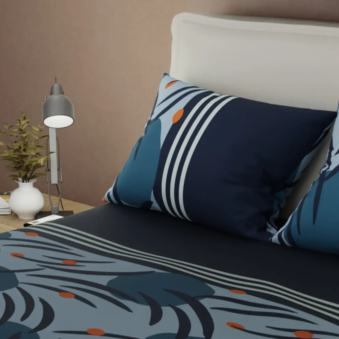 Juego de Sábanas Microfibra Suavizada Navy Bloom Azul-2