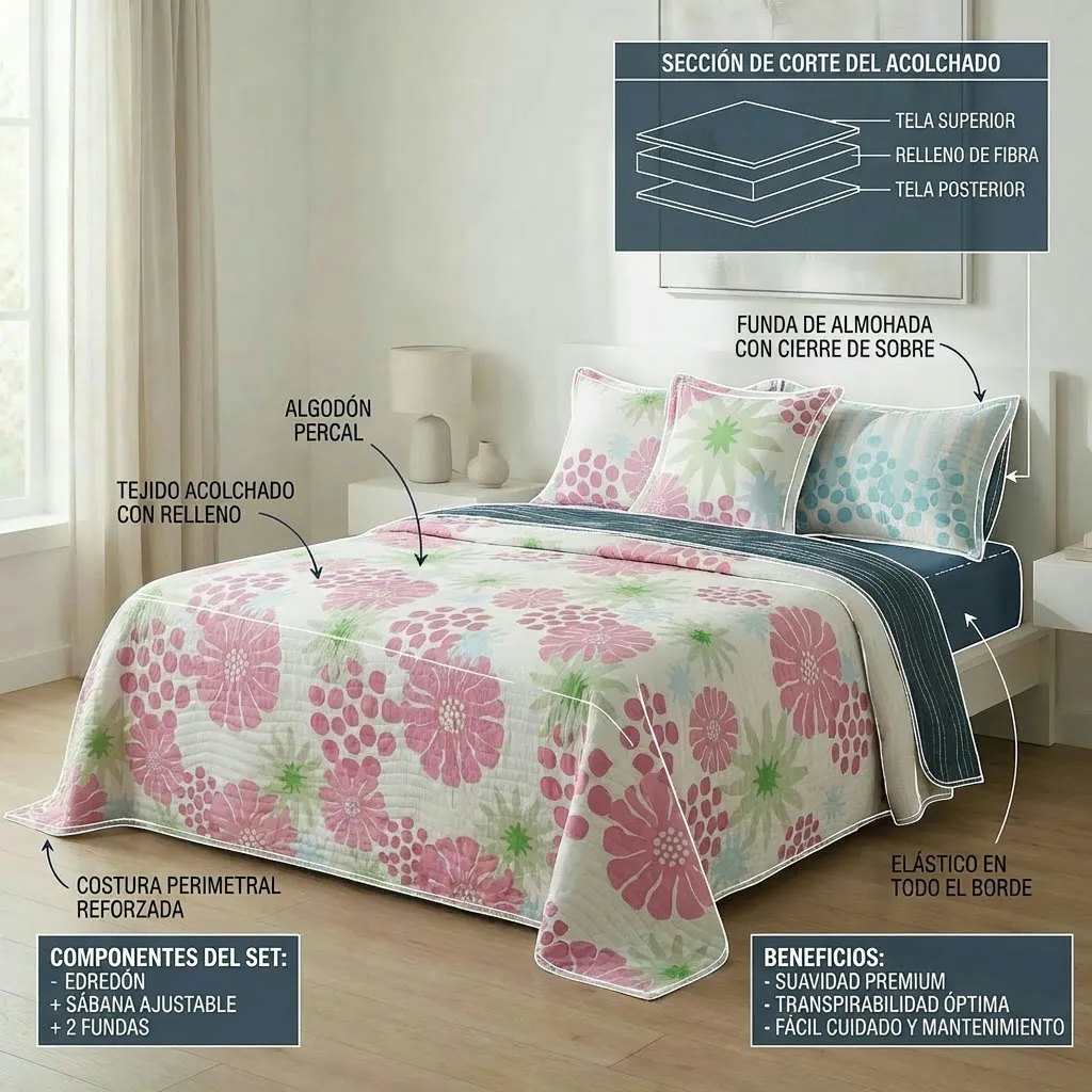 Cubrelecho Estampado Prensado Doble Faz Bubble Form Azul-6