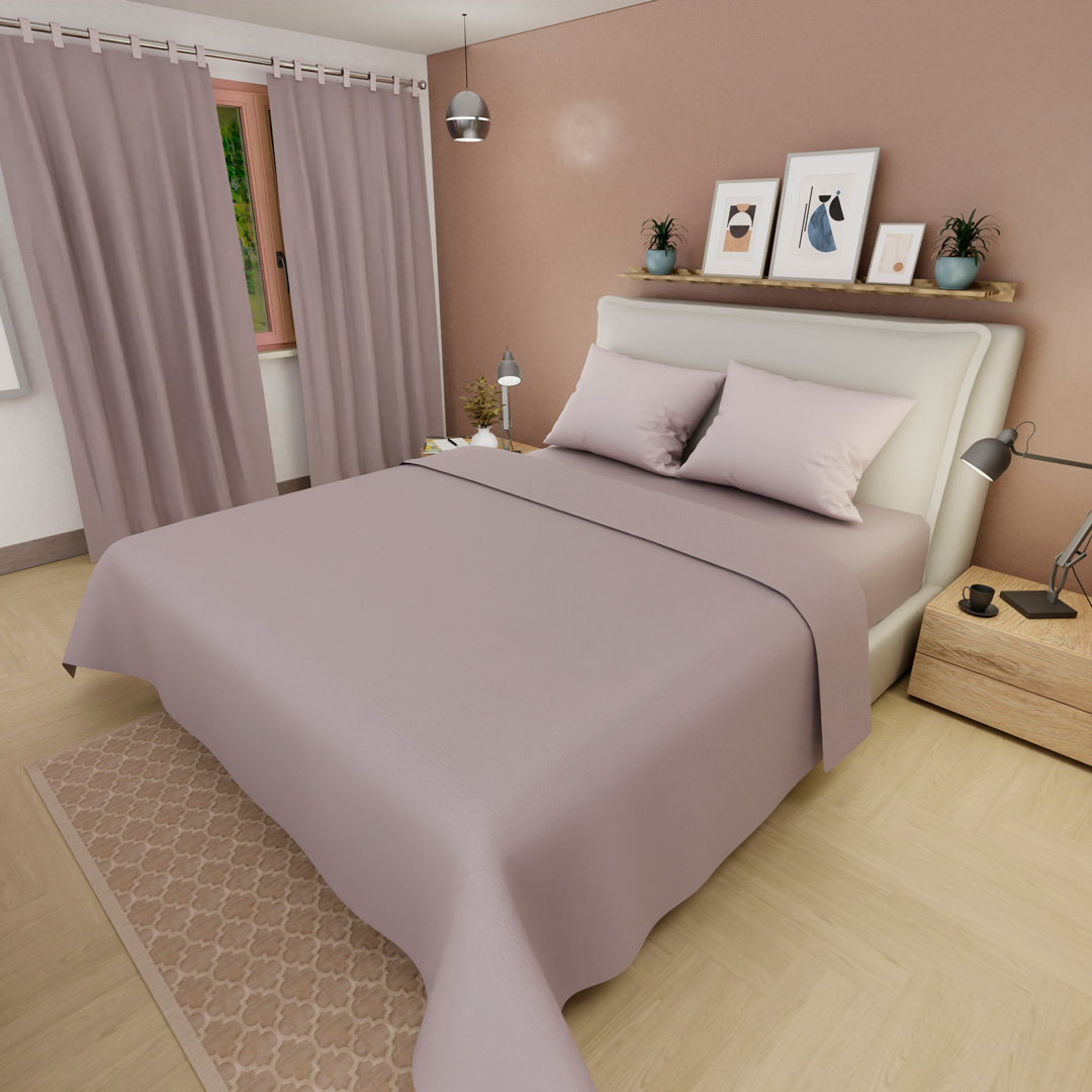Juego De Sabanas Con Cortina Lila Confortable-2