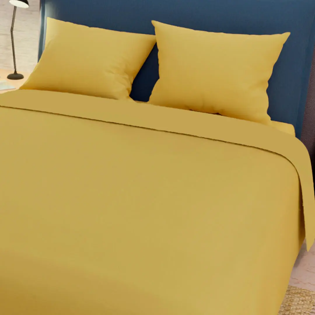 Juego De Sabanas Unicolor My House Amarillo Ocre Confortable-2