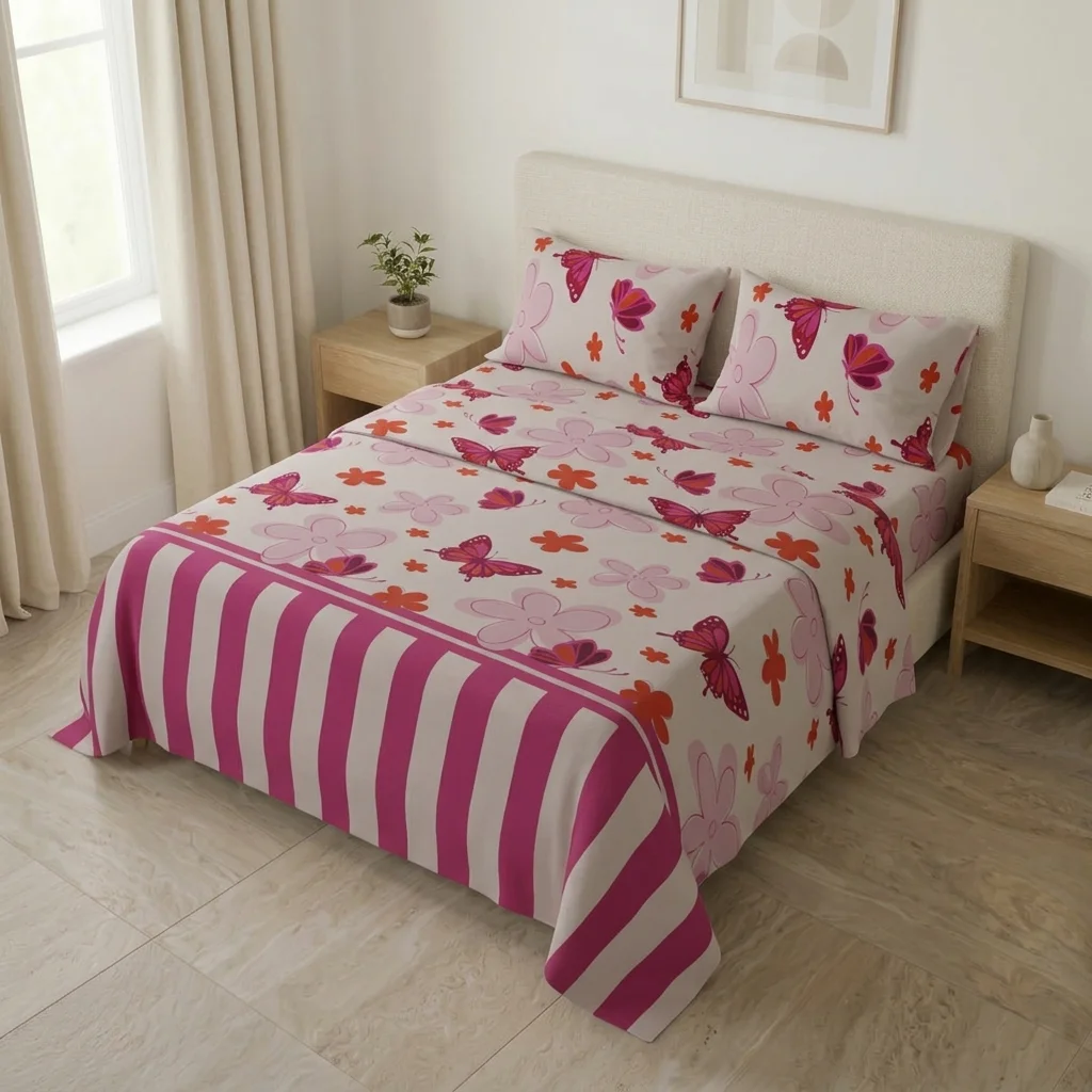 Juego de Sábanas Microfibra Suavizada Happy Field Rosa