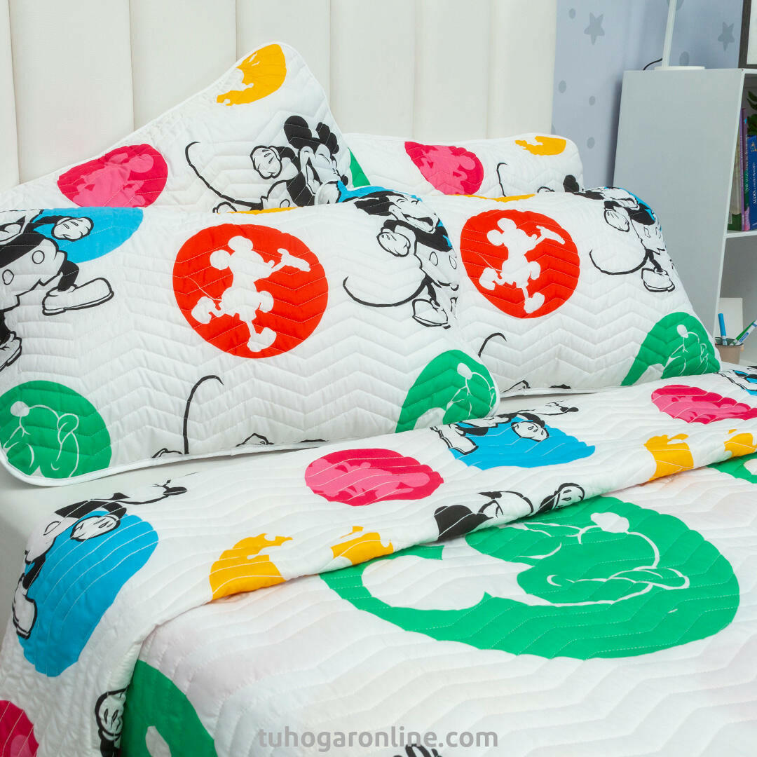 Cubrelecho Prensado Disney Mickey Blanco Estampados Animados-2