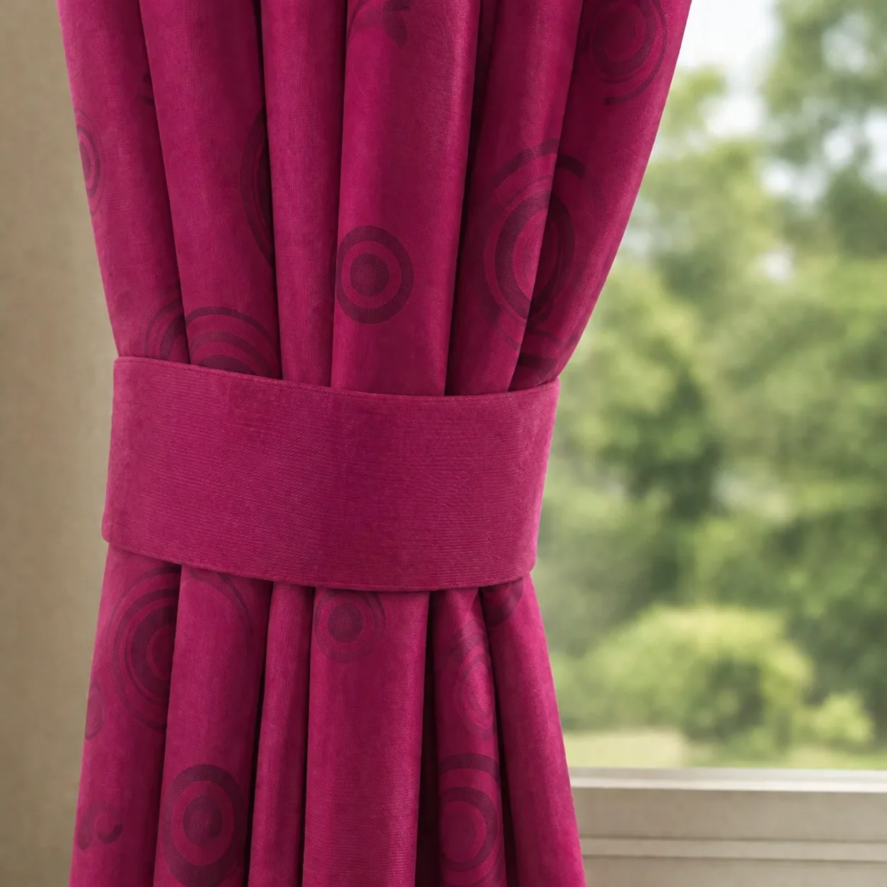 Cortina Yacar Boton Fucsia Elegante-2