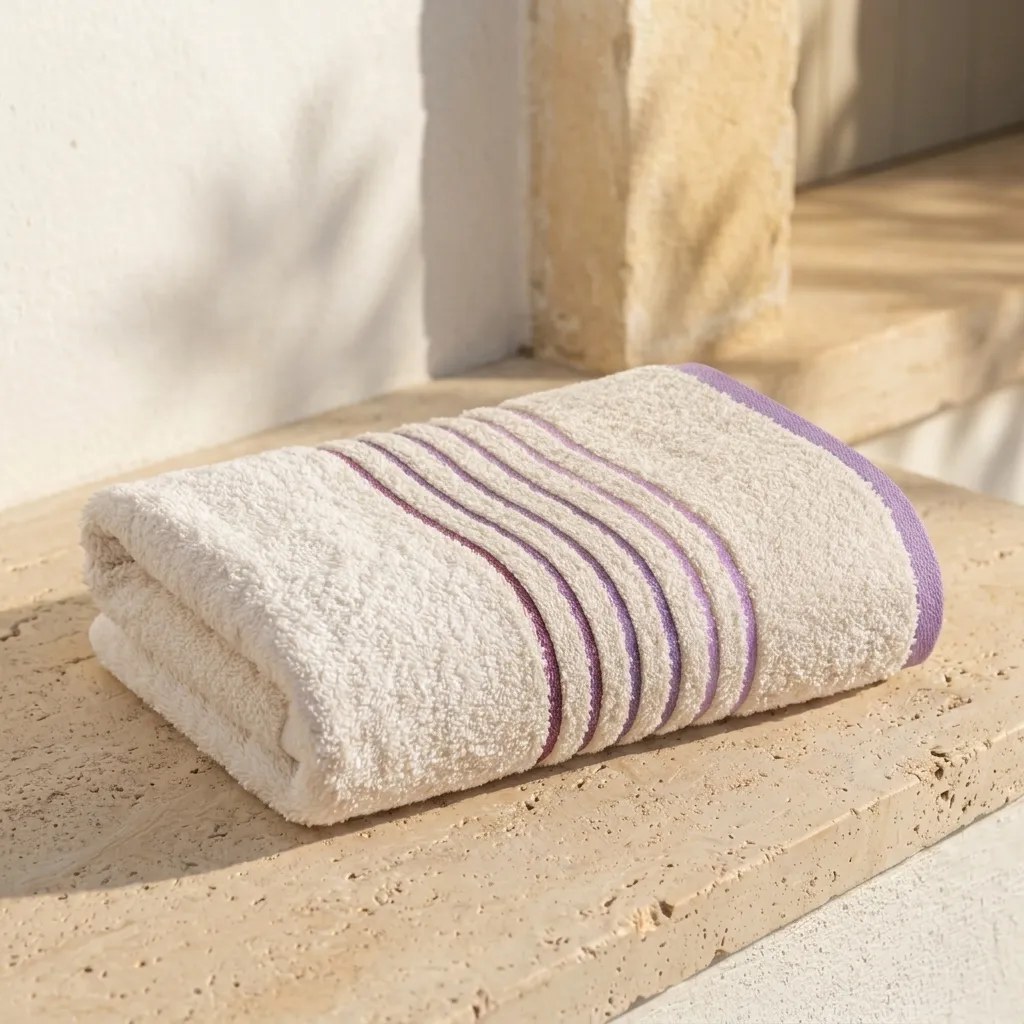 Toalla Mediterráneo Beige Con Linea Morado  550 Gr