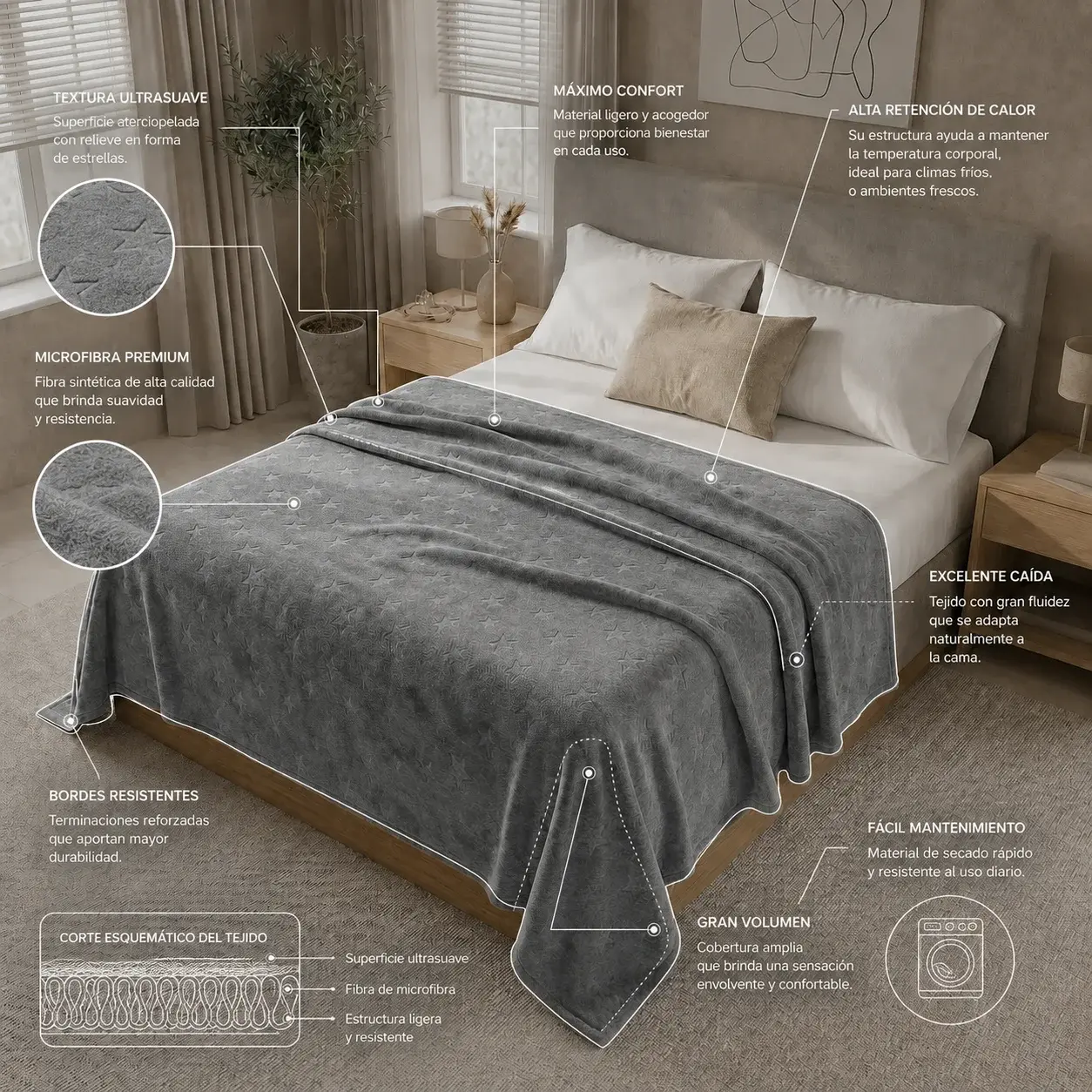 Cobija Comfortsoft Gris Oscuro  Suave-6