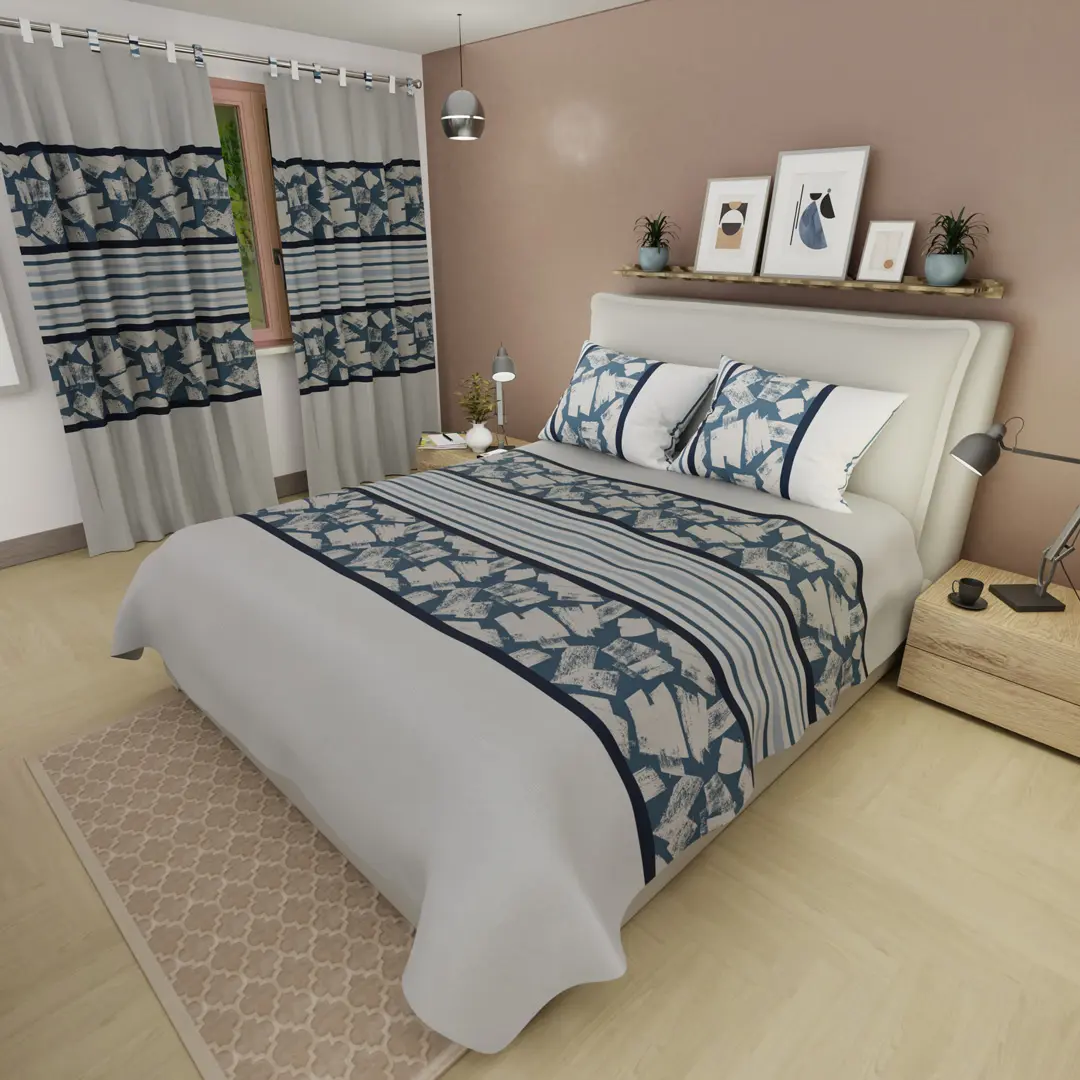 Juego de Sábanas Microfibra Suavizada  Ash & Cobalt Azul