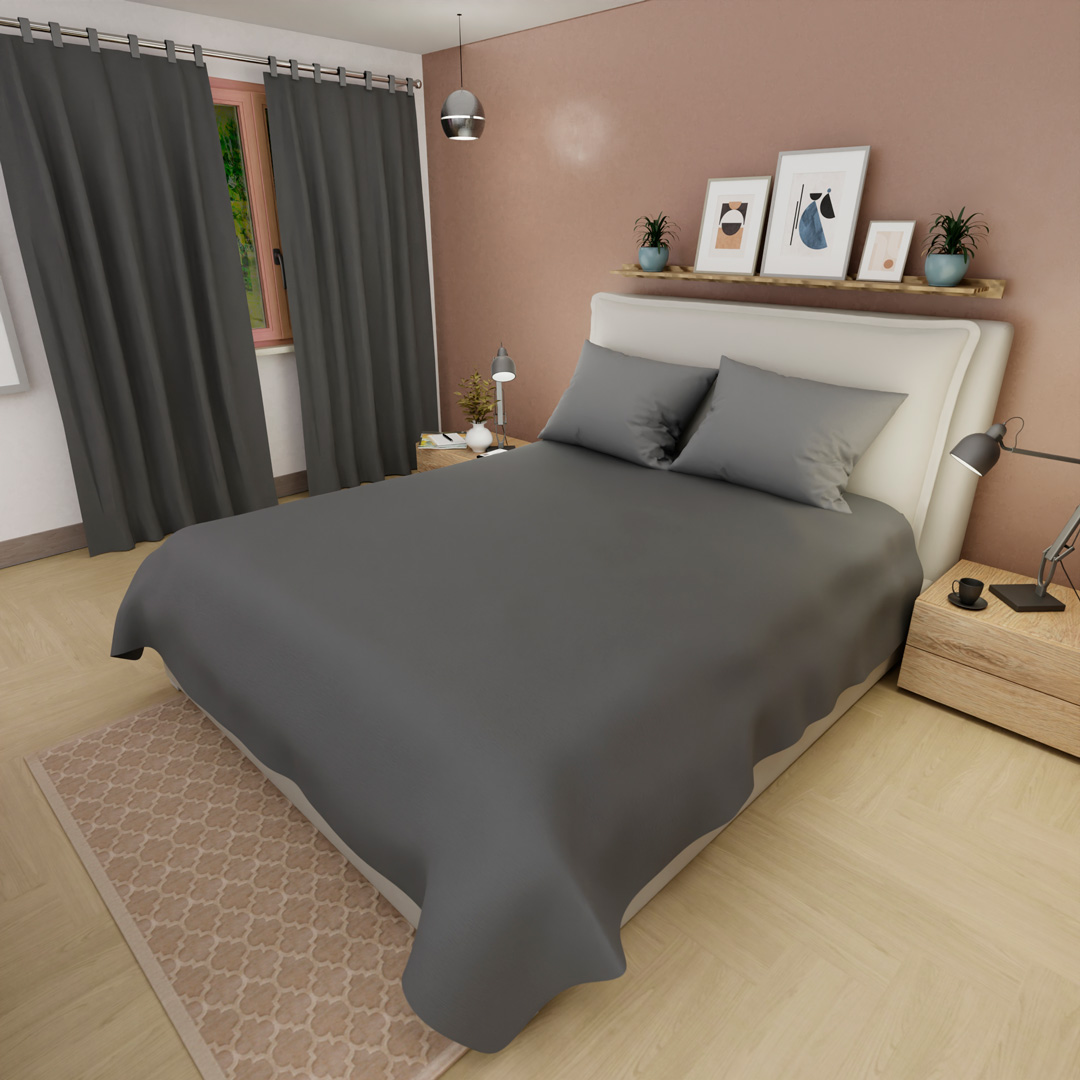 Juego De Sabanas Con Cortina Gris Confortable-2