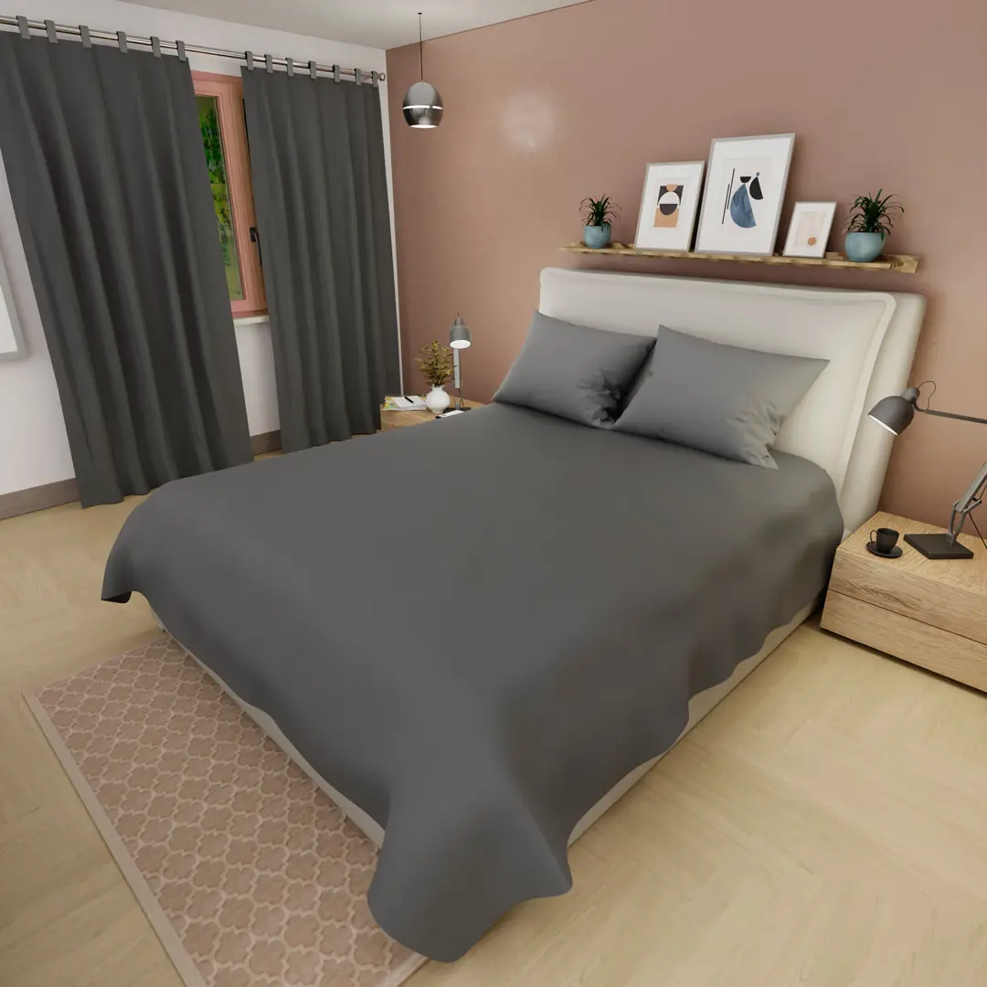 Juego De Sabanas Con Cortina Gris Confortable-2