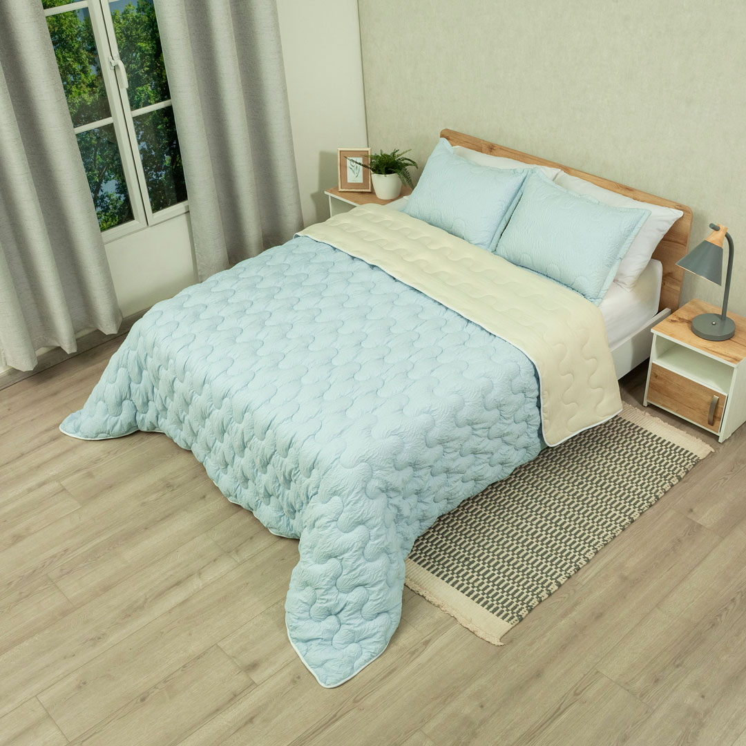 Cubrelecho Flora Azul - Beige-2