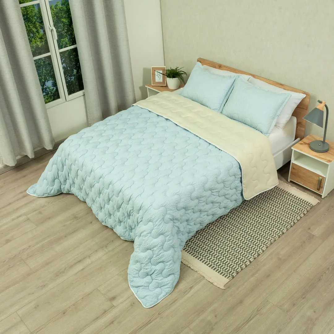 Cubrelecho Flora Azul - Beige-2