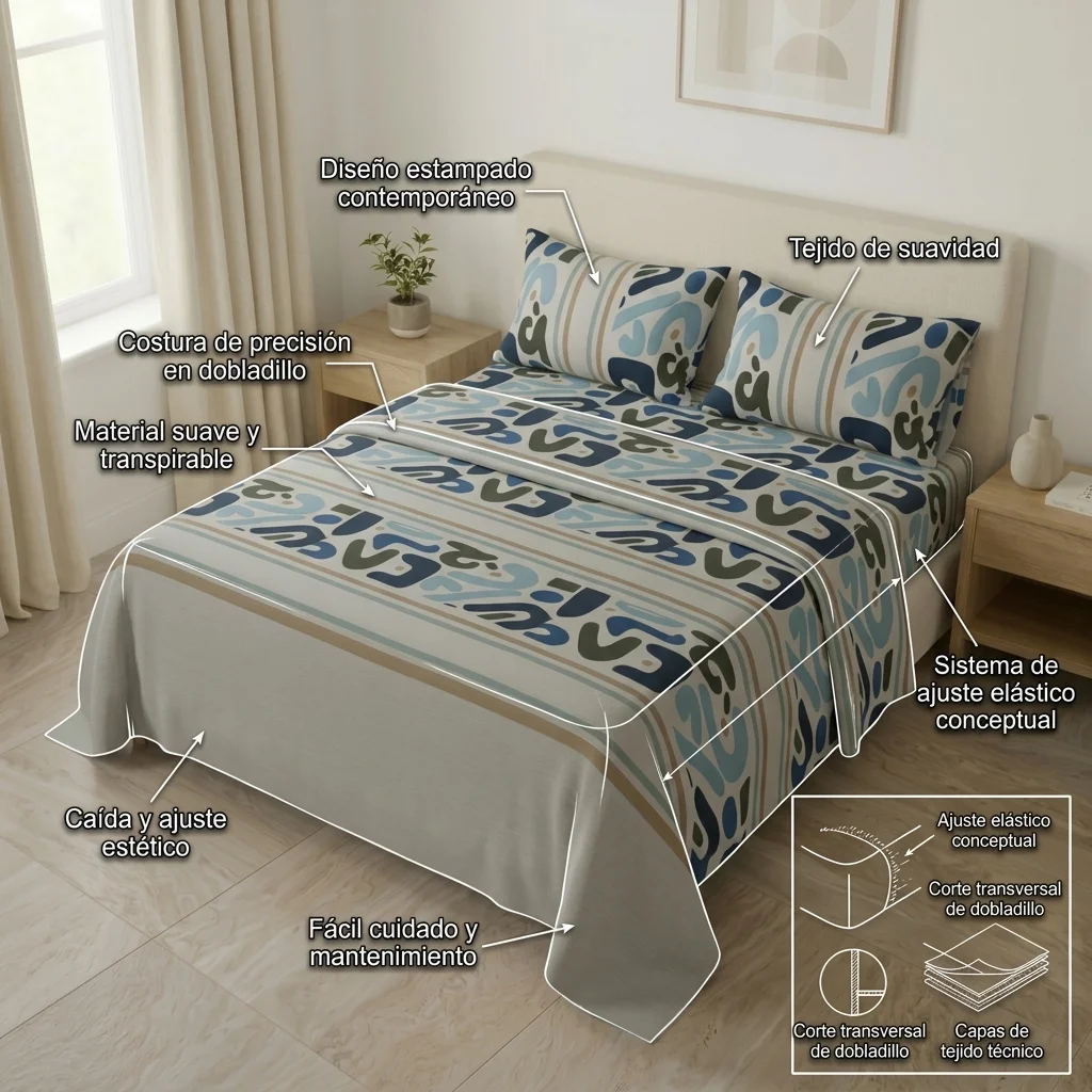 Juego de Sábanas Microfibra Suavizada Art Wave Azul-6