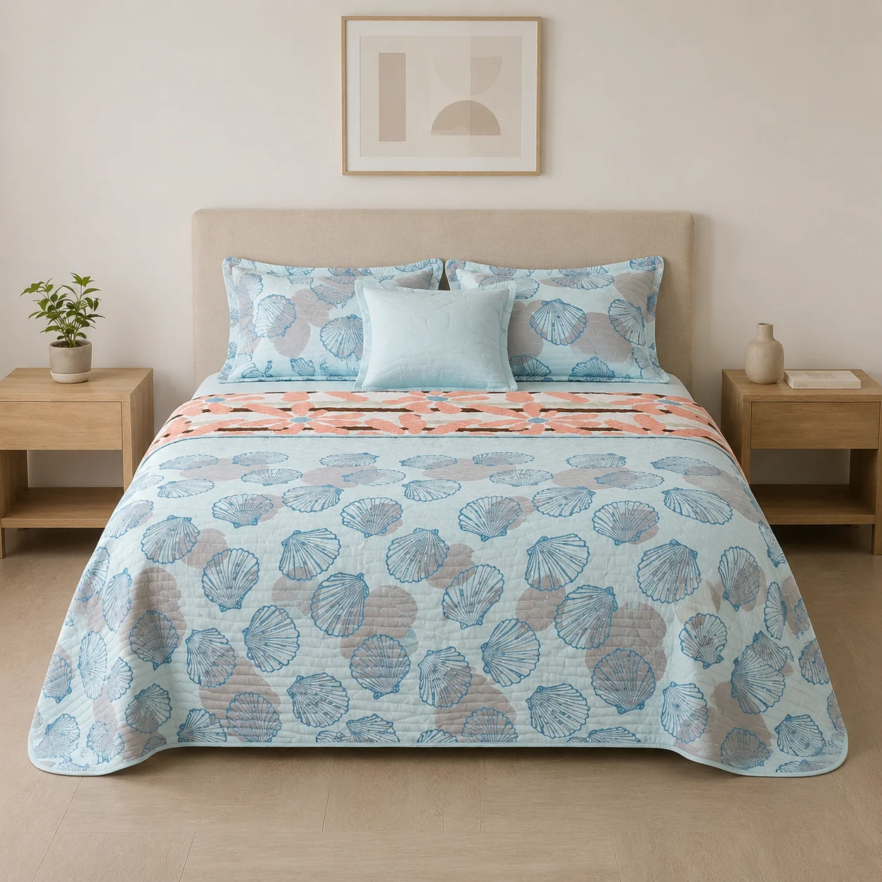 Cubrelecho Estampado Prensado Doble Faz Costa Aqua-3