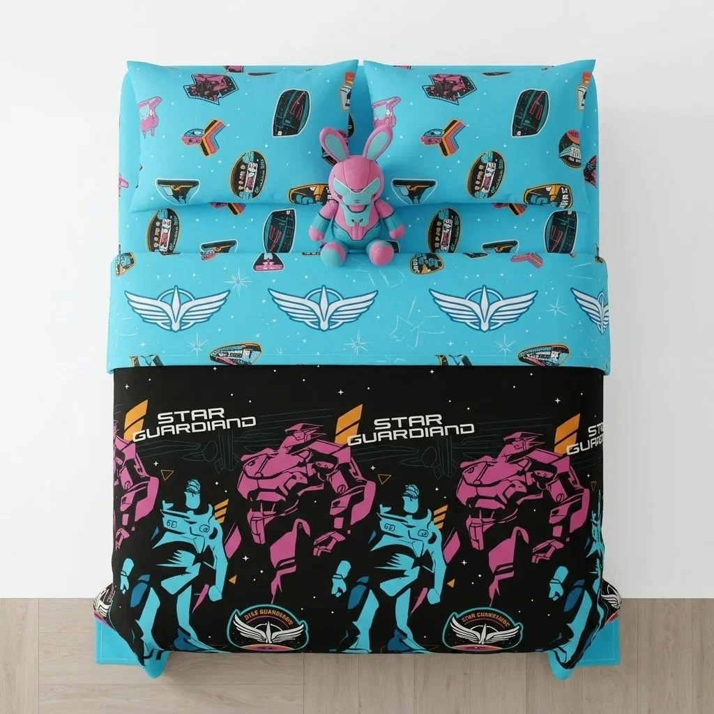 Juego De Sábana Con Cortina Disney Azul Celeste Buzz Ligthyear Estampados Animados-2